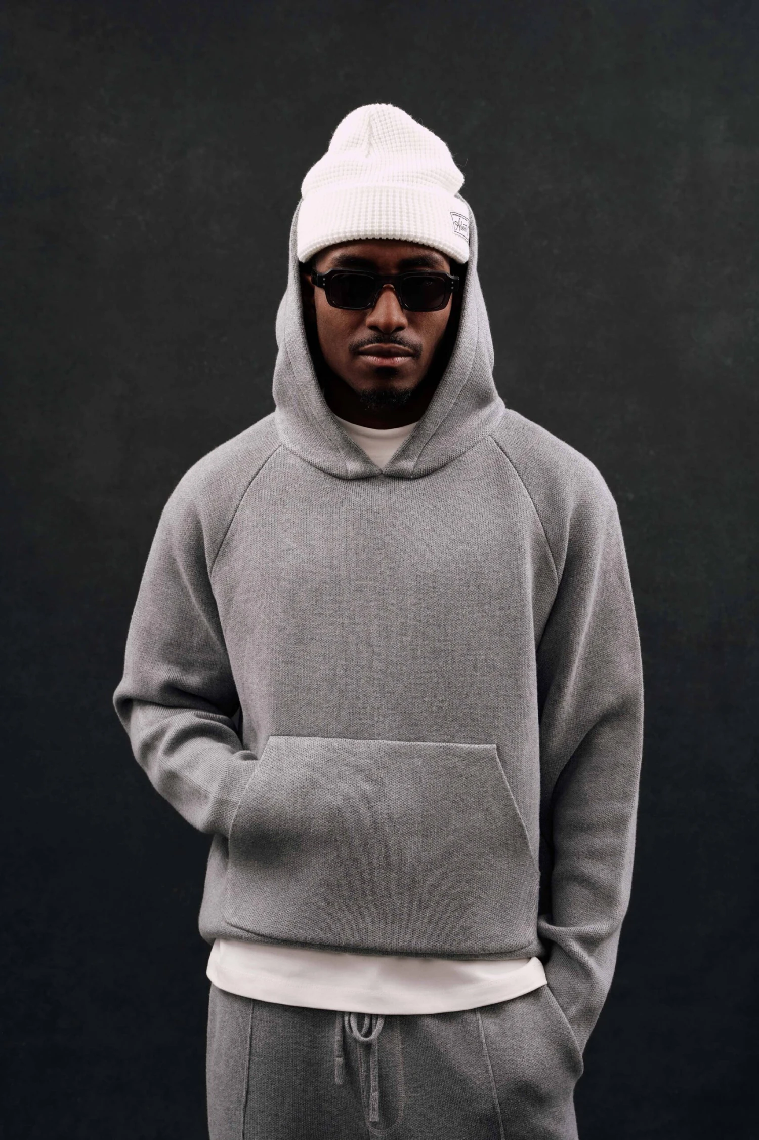 About---blank.com Heavyweight Knitted Hoodie Grey - Image 3