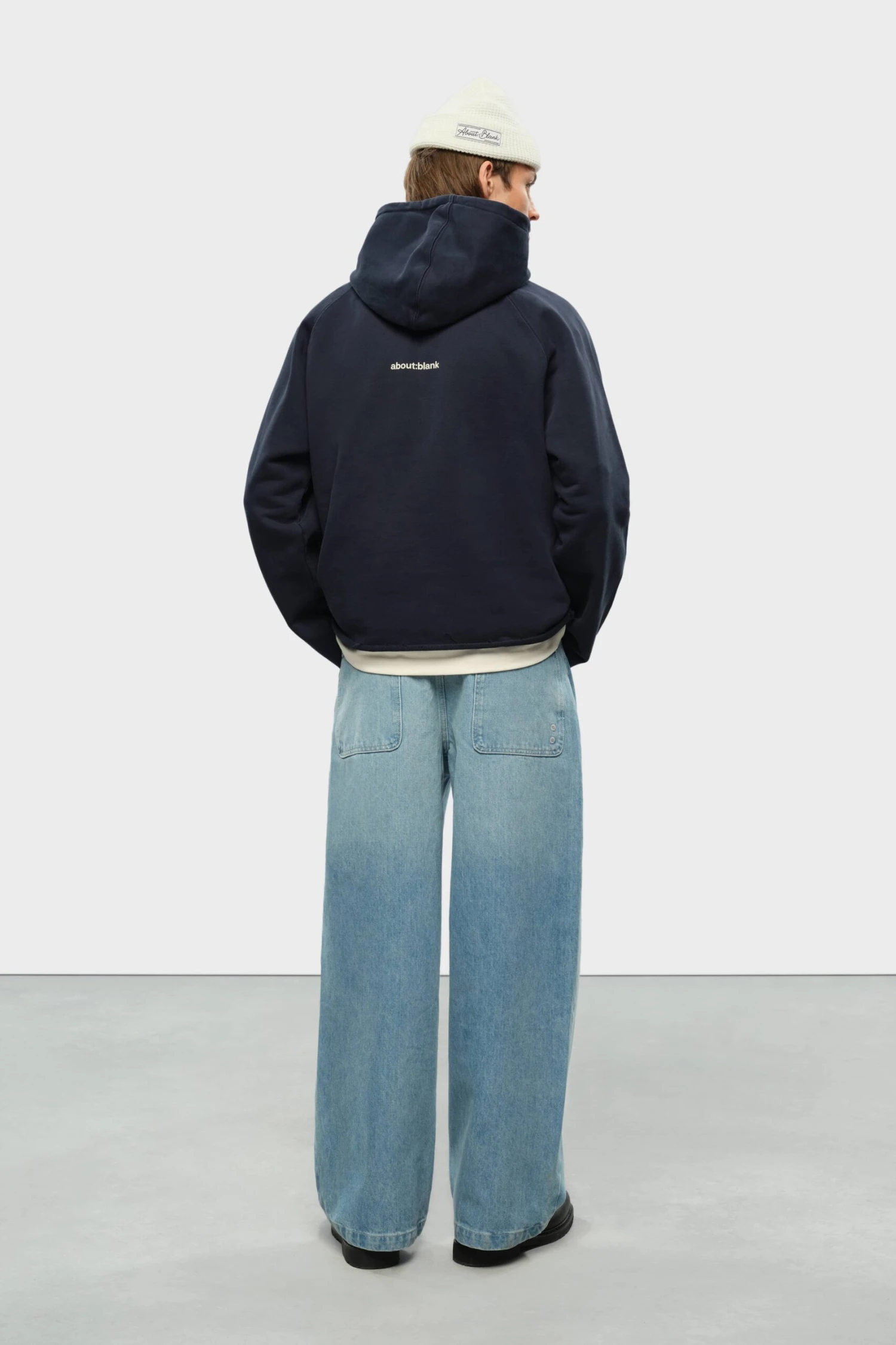 About:blank Monogram Cut Off Hoodie Navy - Image 4