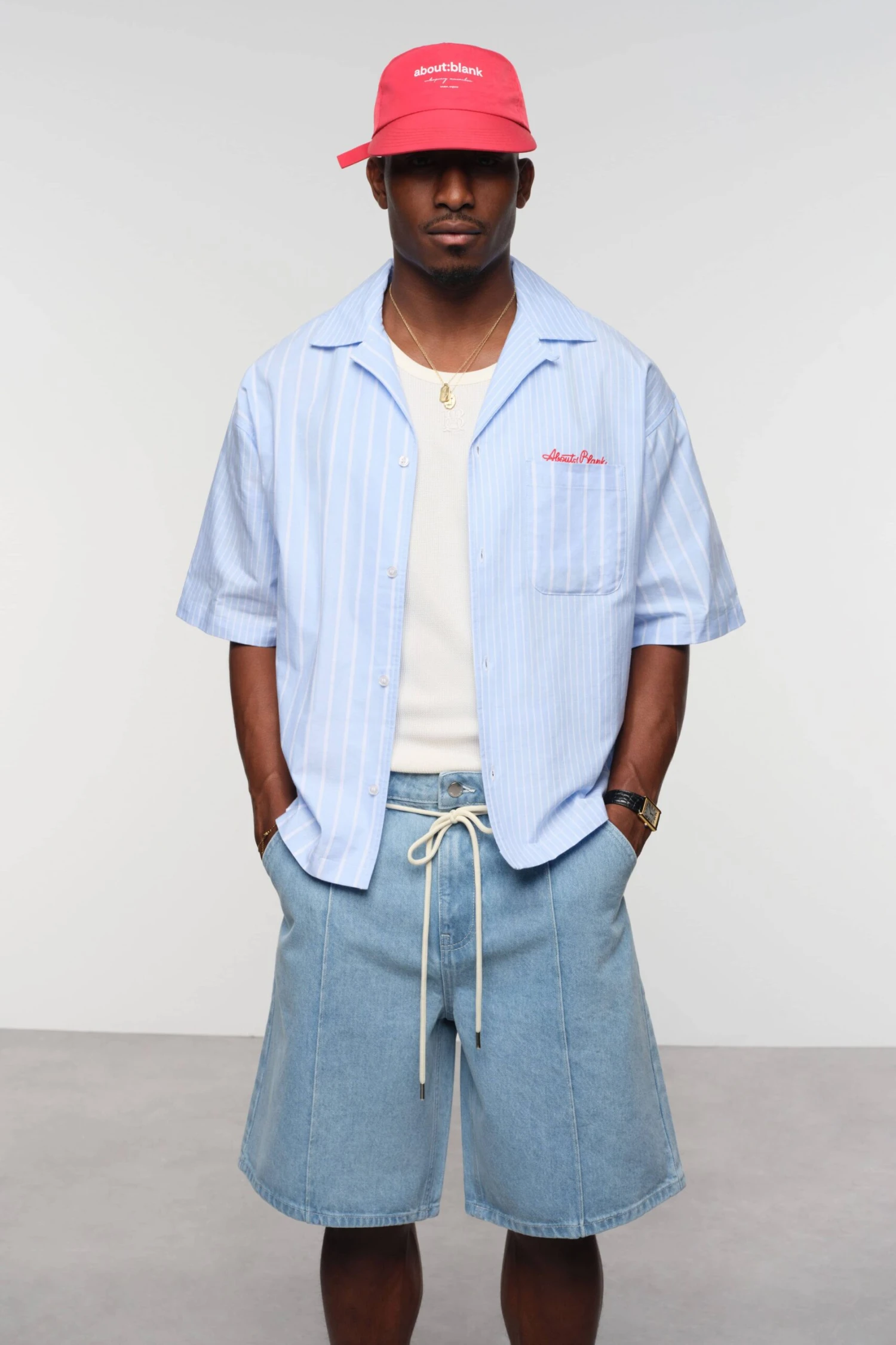 Wide Denim Short Light Wash Blue - Image 3