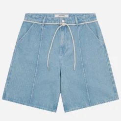 Wide Denim Short Light Wash Blue